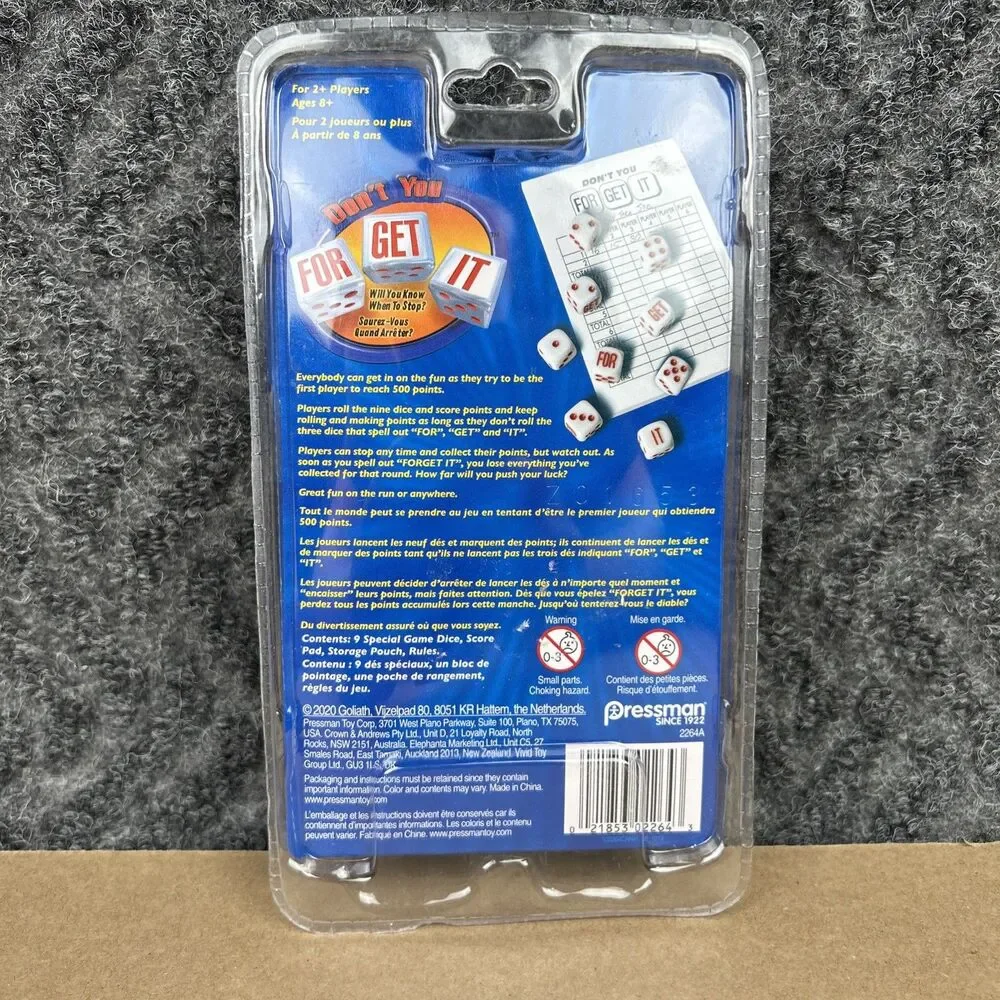 Dont You For Get It Dice Game Pressman Kids Adult Game 2+ Players NEW SEALED